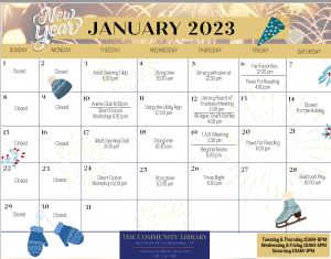 The January 2023 library calendar of events