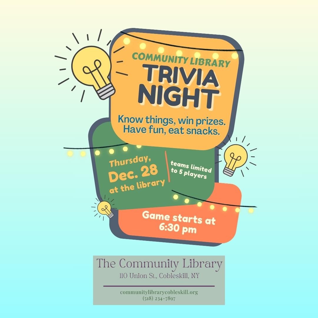 promotional image advertising Trivia Night at 6:30 pm on December 28, 2023