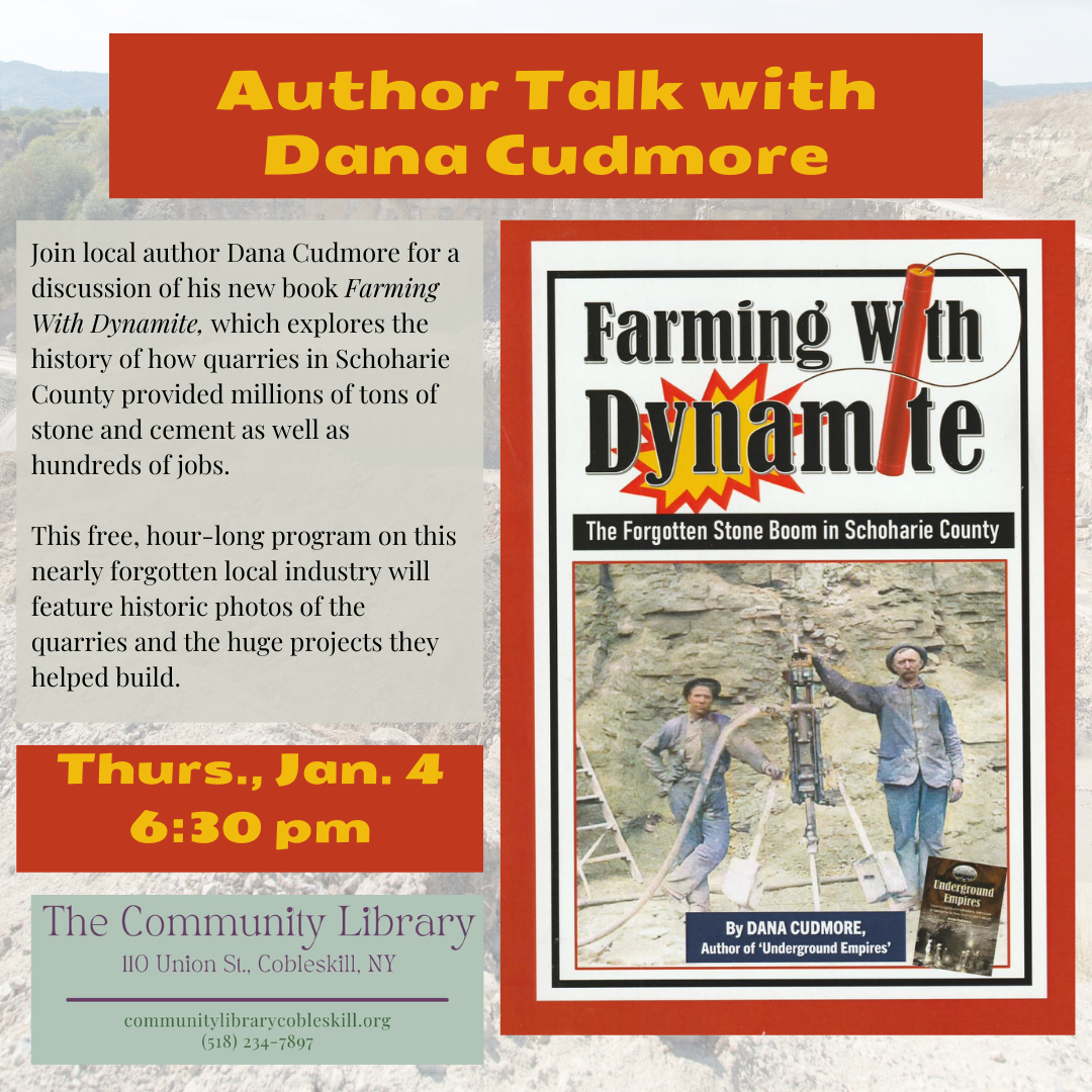 Ad for Author Talk program with Dana Cudmore scheduled for January 4 at 6:30 pm