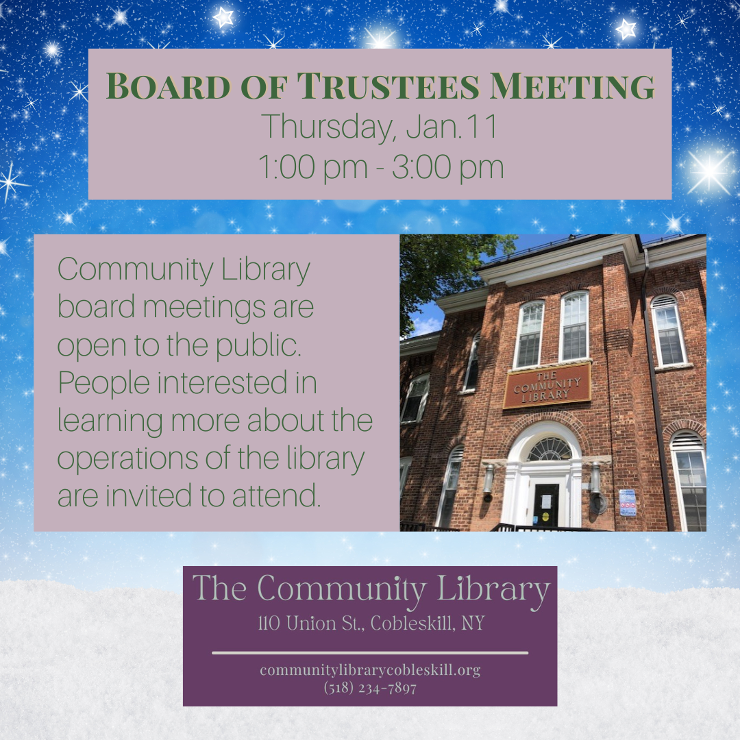 Board of Trustees meeting announcement Thursday, January 11 at 1 pm