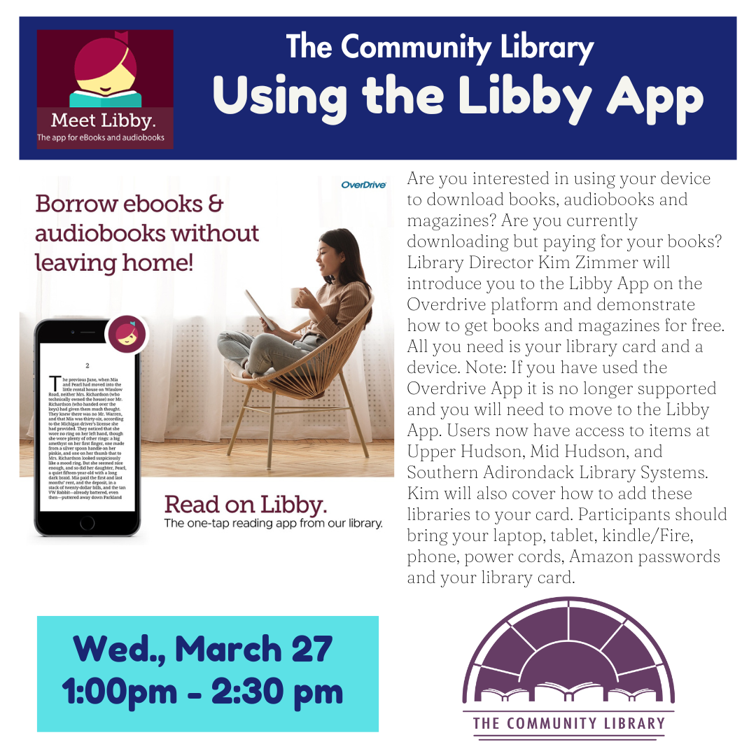 Using the Libby App program on Wednesday, March 27 at 1 pm