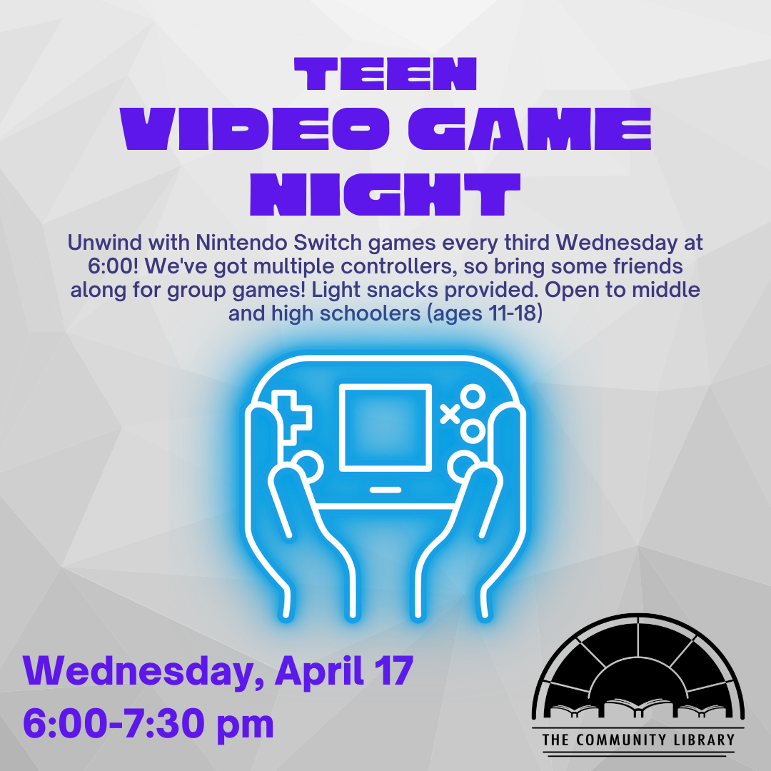 Teen Video Game Night April 17 at 6 pm