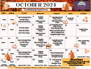 thumbnail image of the library's October 2024 calendar of events